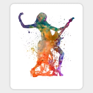 woman playing electric guitar player in watercolor Magnet